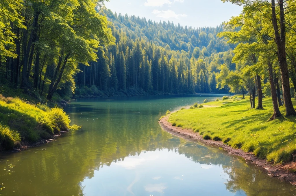 forest, river, summer, sunny