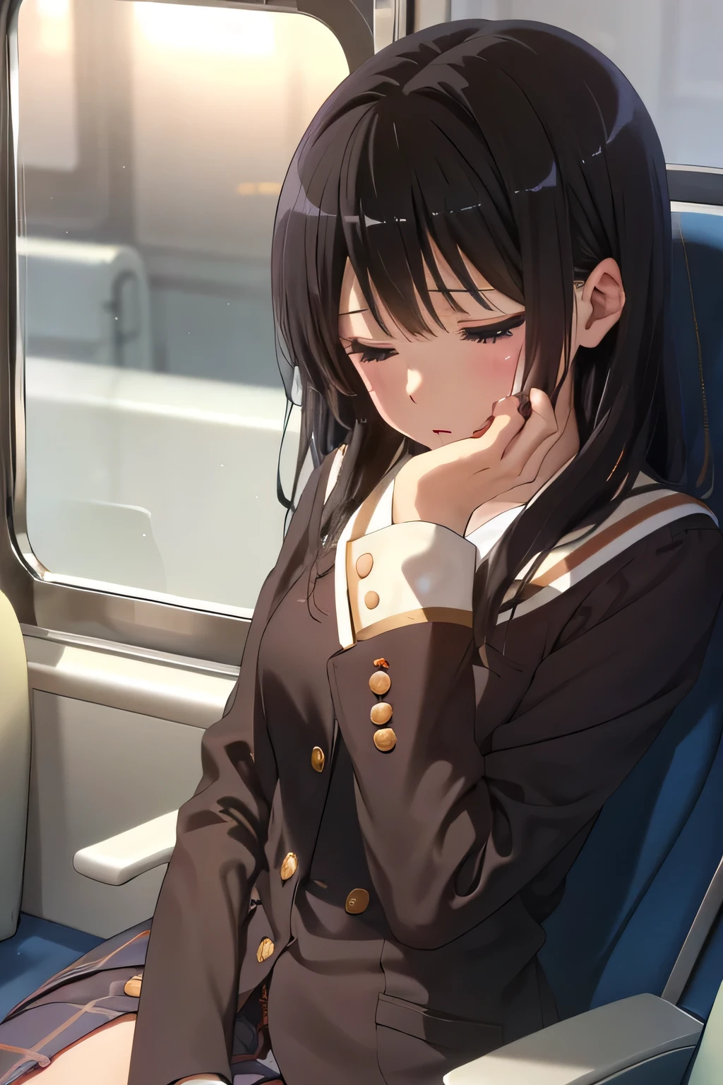 (())、Shiny brown hair, Sleeping with eyes closed、超fine grain、High quality face, Very fine grain,Cowboy Shot、 girl, Like, evening,
((Best Quality, 8k, masterpiece: 1.3)),
Beauty, Hide your face, 1 girl,beautiful: 1.3,
Kitauji High School uniform, short , (On the train at night),
High quality face, Detailed lips, fine grain, double eyelid, Get wet,Being sexually abused,I was splashed with sex fluids by a pervert, Deep sleep, Sleeping in the seat, alone,