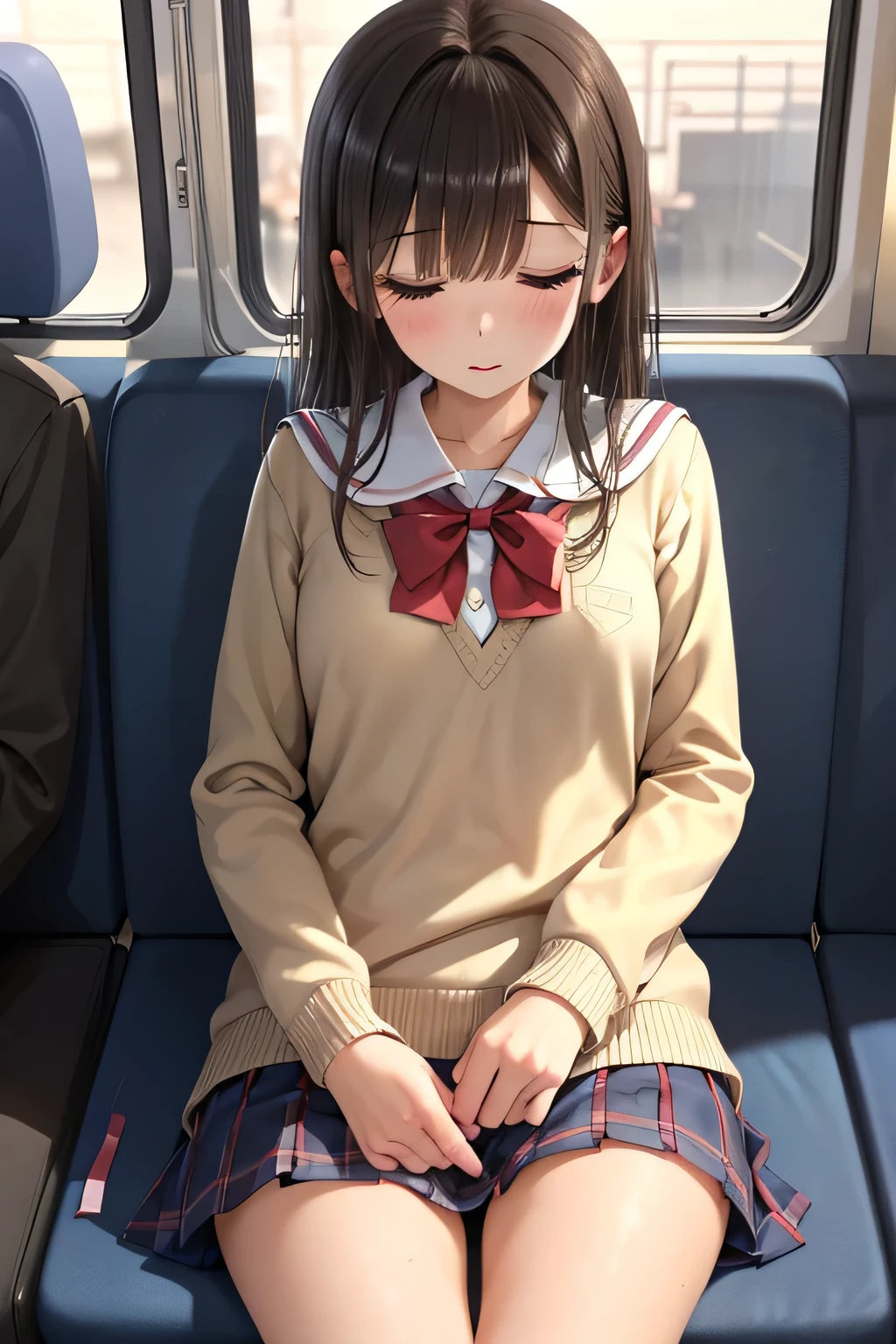 ((Junior high school girl))、Shiny brown hair, Sleeping with eyes closed、超fine grain、High quality face, Very fine grain,Cowboy Shot、 girl, Like, evening,
((Best Quality, 8k, masterpiece: 1.3)),
Beauty, Hide your face, 1 girl,beautiful: 1.3,
School uniform, short , (On the train at night),
High quality face, Detailed lips, fine grain, double eyelid, Get wet,Being sexually abused,I was splashed with sex fluids by a pervert, Deep sleep, Sleeping in the seat, One person, Open your chest,