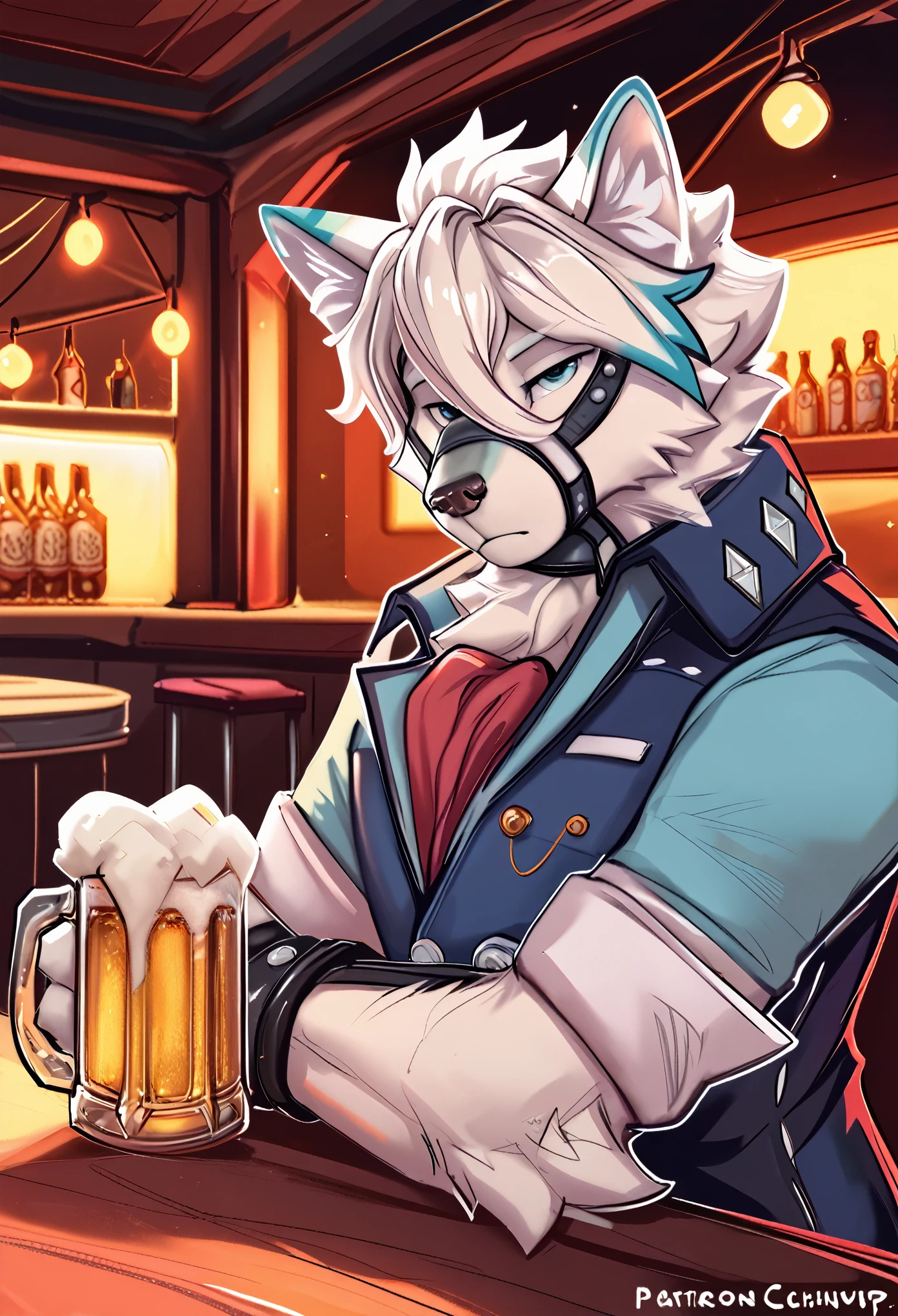 (by chunie and juiceps and zackary911and klaide and ravieel and thesecretcave and FR95) (by thesecretcave and zackary911 and meesh and dimwitdog) (solo) (Von Lycaon), (verry handsome:1.4), bar, male, anthro, wolf, canine, sitting at the table, beer, drinking, sad, bored expression, waiting for someone, casual clothing, great lights, (verry detailed face), verry detailed eyes, (verry detailed fur), (verry fluffy:1.6), (verry fluffy tail), (neck fluff), (tufted fur), (fur tuft), (inner ear fluff), safe for work, high-res, detailed background, great lighting, verry detailed body, 8k,Pixar, masterpiece, detailed lighting, cinematic ligytning, back lightning, looking at viewer, score_9, score_8_up, score_7_up, score_6_up, score_5_up, score_4_up