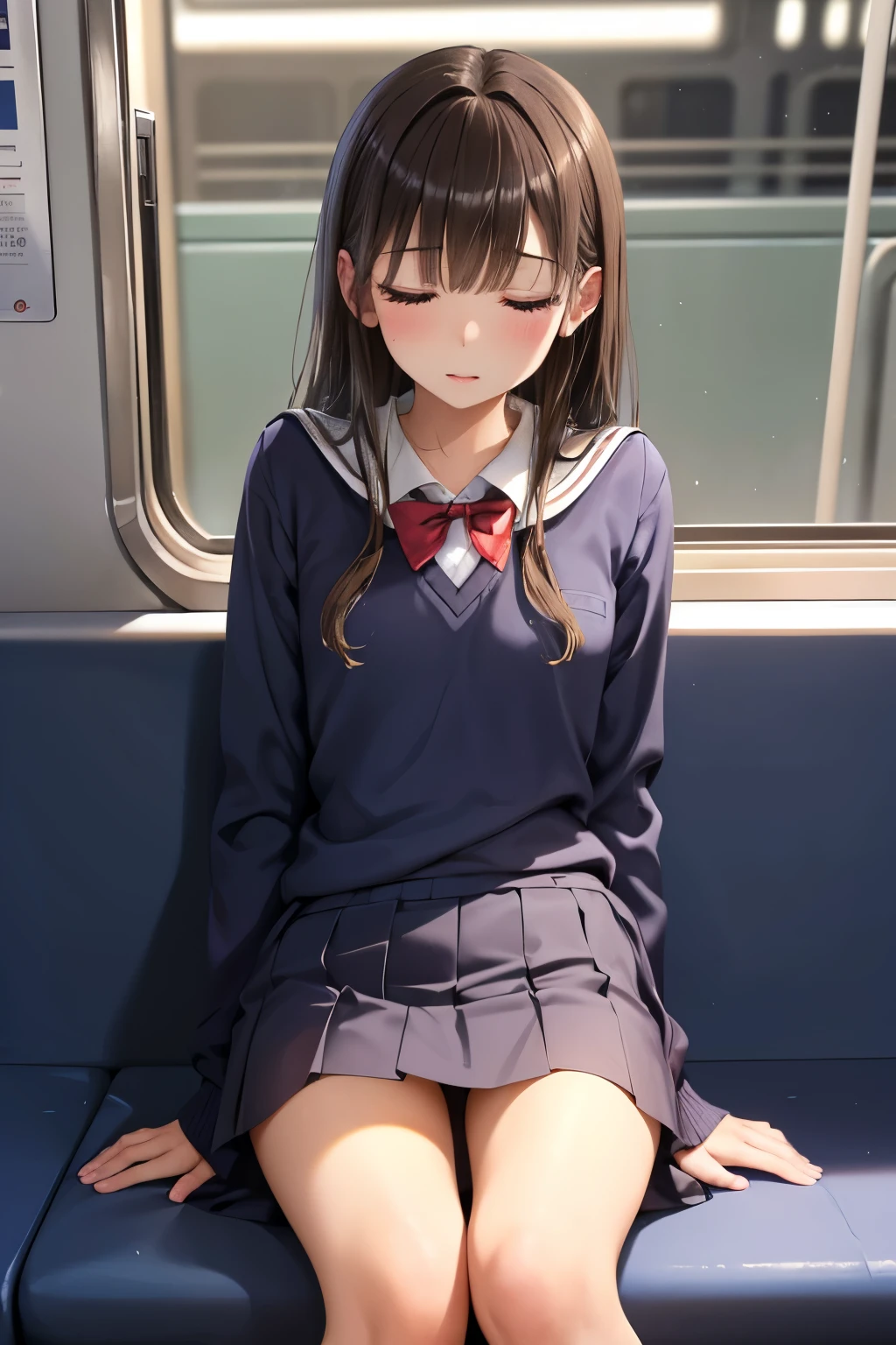 ((中学生のgirl))、Shiny brown hair, Sleeping with eyes closed、超fine grain、High quality face, Very fine grain,Cowboy Shot、 girl, Like, evening,

((Best Quality, 8k, masterpiece: 1.3)), 
Beauty, Hide your face, 1 girl,beautiful: 1.3, 
School uniform, short , (On the train at night), 
 High quality face, Detailed lips, fine grain, double eyelid, Get wet,Being sexually abused,I was splashed with sex fluids by a pervert, Deep sleep, Sleeping in the seat, Only one person, Open your chest and show it off,