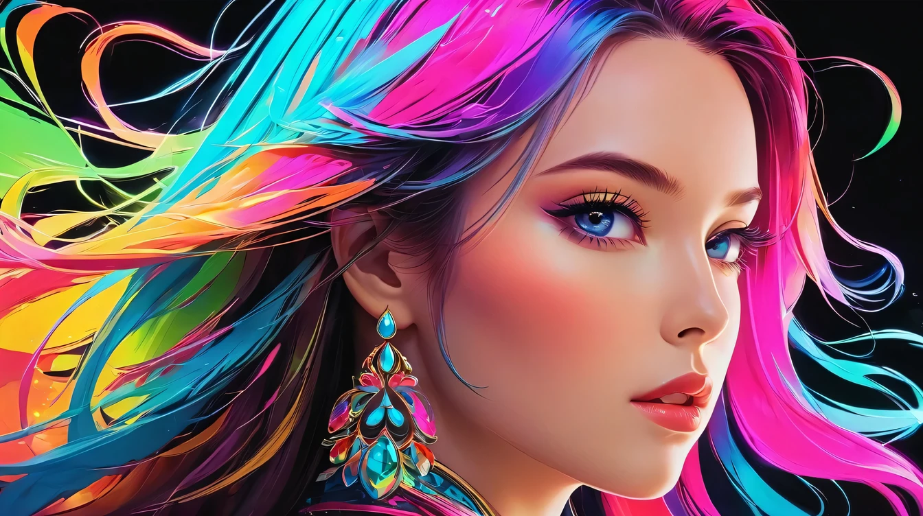 a close up of a woman with long hair and colorful hair, colorful digital painting, vibrant digital painting, colorful digital art, glossy digital painting, exquisite digital illustration, digital art 4 k, gorgeous digital art, digital art 4k, rossdraws cartoon vibrant, digital art high quality, beautiful digital art, colorfull digital fantasy art, colorful illustration, colourful digital art