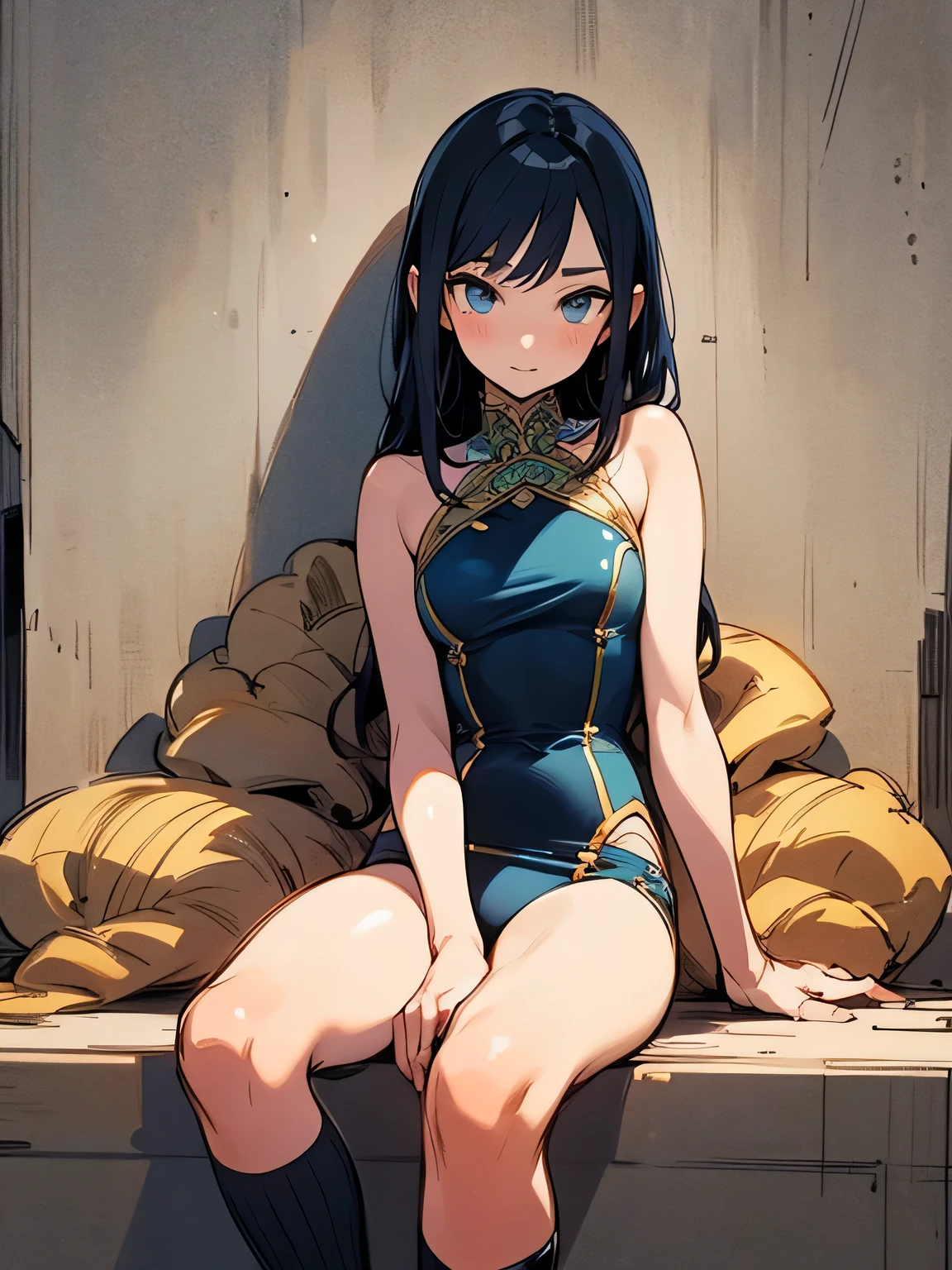 In the depths of the prison, a woman sits in her cell, her arms bound and her legs folded in an M-shape. The cold, damp walls seem to mock her, a constant reminder of her captivity. She longs for , but for now, all she can do is sit and wait, her mind consumed with thoughts of escape.