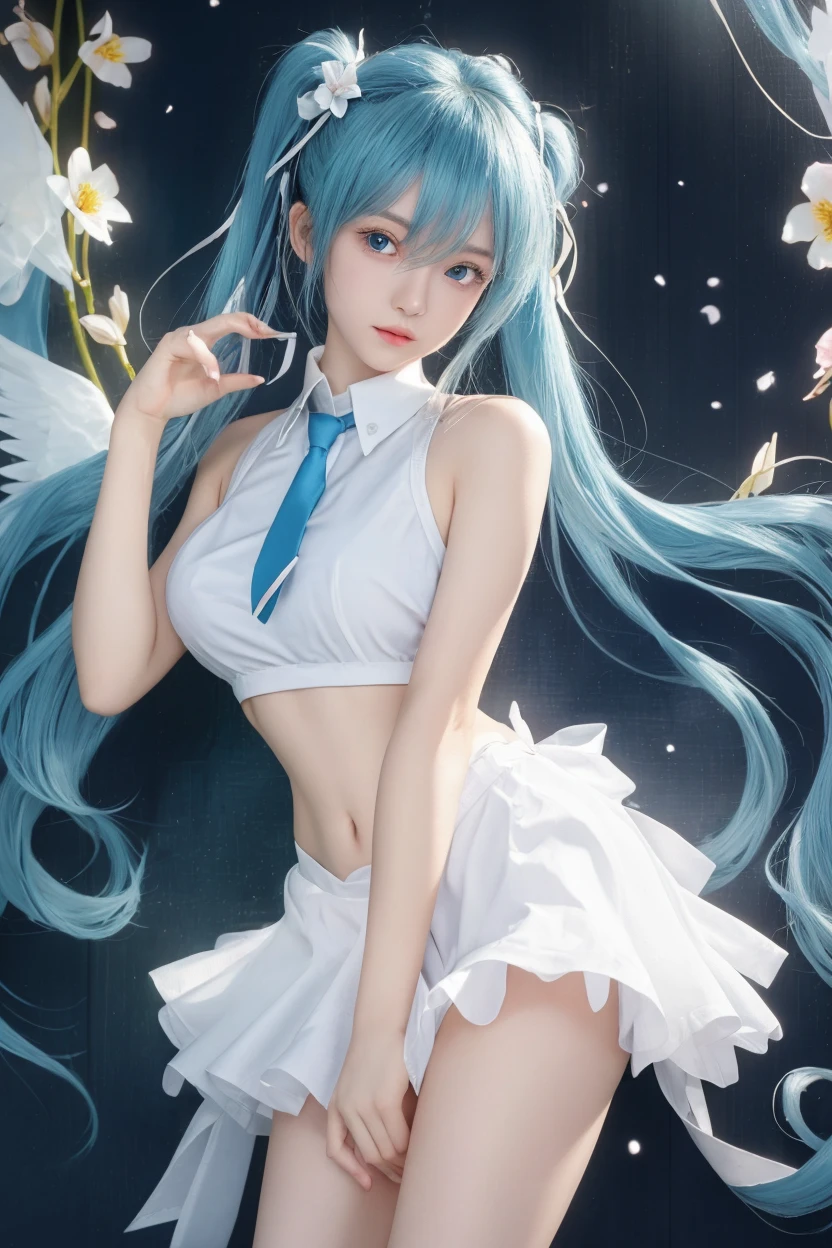 Clear blue sky、Huza、all-fours、Seiza、Hands in the crotch、miku hatsune、Official art, ​masterpiece, Sharp Focus, (Beautiful gorgeous cute korean woman:1.3), (Beautiful cute korean woman:1.3), Korean  beauty, Delicate Beautiful Hair and Eyes and Face, realisitic, ultra-detailliert, a beauty girl, blue-sky, Glow white particles, (side lights:1.2), rays of sunshine, white clouds, Fine clouds, A slender, 1girl in, Dynamic Angle,Full body,   100-layers,masutepiece,supreme,best,amazinig,great,detail,Stylish,Illustration,action SHOT, aiming at viewer, hands on pockets, School uniform, Blunt bangs, Hairpin, Shy,superfine illustration,(((beautiful fine hair))),(((Beautiful Fine Face))),(((Beautiful fine background))),