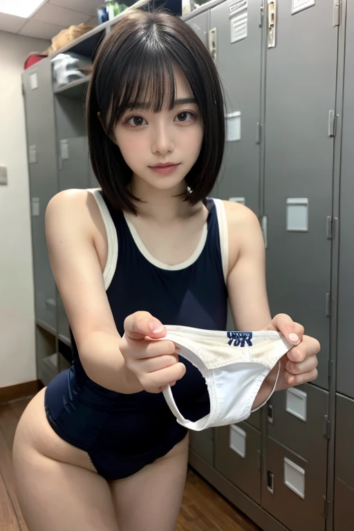 (8K, RAW Photos,Highest quality, High resolution:1.1), (Ultra-realistic:1.4),(Realistic, Realistic:1.3),The Beauty of Japan、Rhythmic gymnastics club、Rhythmic Gymnastics Uniform、((Upper Body:1.3)),holding panties