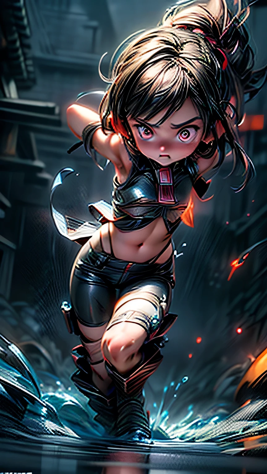 high quality, Real engine, Female Fighter, Fighting Pose、In the battle scene, Ready to fight, 4K, Invincible, The best warrior, Fighting Pose, Aggressive, sweating, Blood vessel, (Big Breasts), Toned Abs, White skin, Black ponytail, (((Black leotard))), Looking into the camera、masterpiece, 最high quality, high quality, High resolution、Realistic、(Cinema Lighting)、Detail emphasis, Beautiful lighting、Sharp focus. 超Detailed face、Detailed Iole Hair、Black Hair、Long Hair、Beautiful Hairstyles、Detailed face、Exposed breasts、Cleavage、(Big Breasts)、(Hard nipples)、Incredibly stupid, It seems ridiculous.., (((Black leotard))), In a dark cave、Inside a realistic cave、On all fours