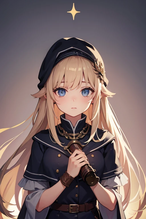 (high quality) Single anime girl, long blond hair, torn brown rags as clothes, green eyes, loli, child, petite figure, flat chest, fantasy setting, chain collar around neck