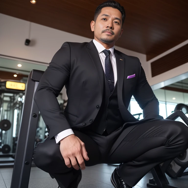 40 years old,Hidetoshi Nakata,(Kogoro Mori 1.3),whole body,Lean,muscle,office,Purple socks,Feet raised,On the table,Standing,Baldhead ,transparent,Thick body hair,underwear,Topless,Densely hairy,Fortitude,HD,With a mustache