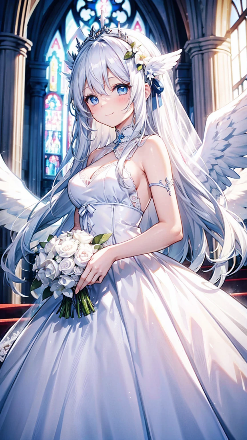 (ultra-detailed CG unity 8k wallpapers, art station trends, digital art, delicate and beautiful multicolored hair, expressive hair girl, crystal clear white stockings, cute wedding dress, art germ perfect style, very beautiful feminine goddess of anime, The latest animated female character at Gwaits' Art Station, packed with artistic elements)