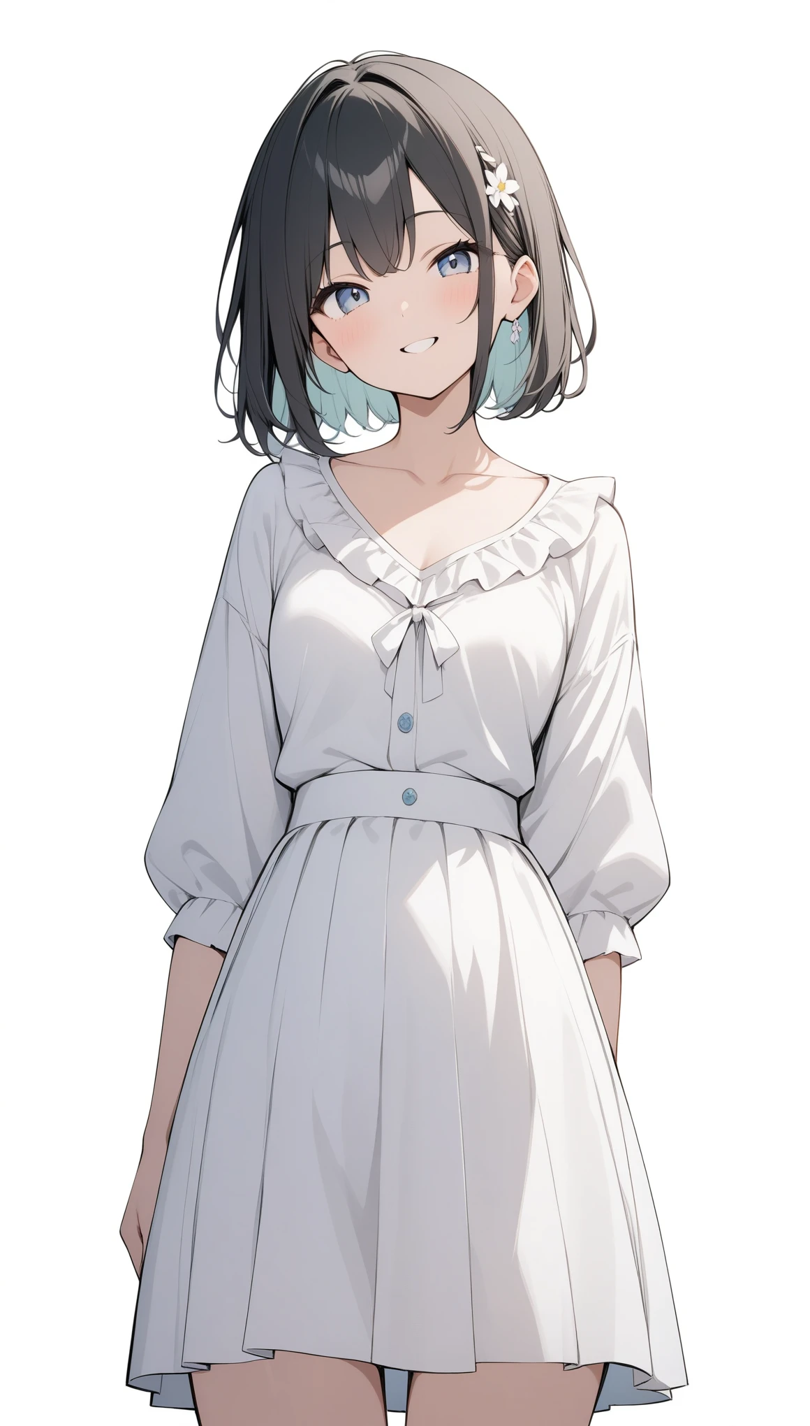 score_9, score_8_up, score_7_up,source_anime, high res image,masterpiece,best quality,girl,cowboy shot,cute face,simple background, <lora:camisole dress_Pony_V1.0:1>jyoji fuku, dress,bare shoulders