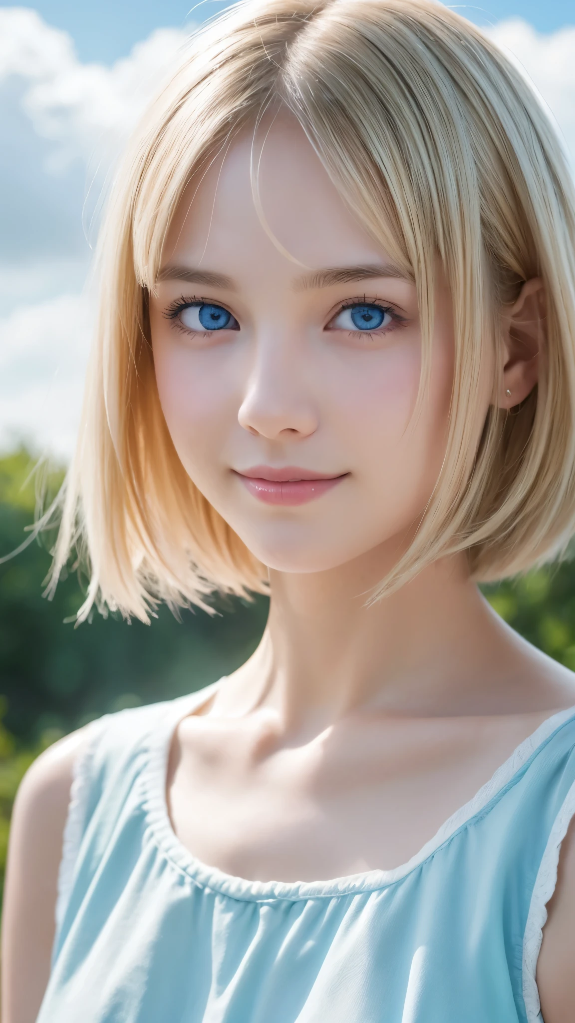 Beautiful and fair、Radiant Skin, 3 Up, Gorgeous, bright, Refreshing and gentle expression, Perfect beautiful face、Blonde short hair,Beautiful shiny bangs, A very beautiful 17 year old girl, Eyeliner, Very perfect and beautiful lovely big clear sky blue eyes,White Rabbit,Very large breasts,Grooves reveal original skin,Muscular body,Silver glasses,White tights,see through