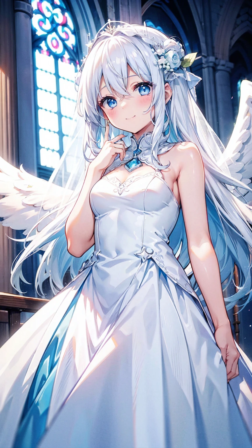 1girl, wedding dress, angry, full-face blush, dress lift, nsfw, white panties, garter straps,, detailed background, masterpiece, best quality,