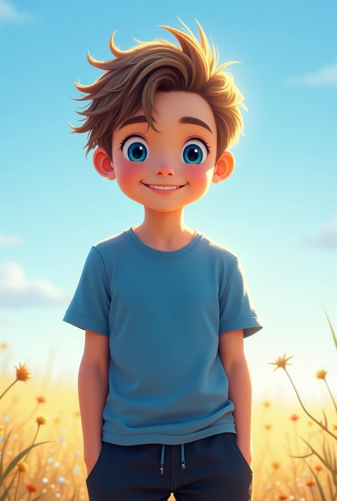 Pearly skinned boy with medium short brown hair