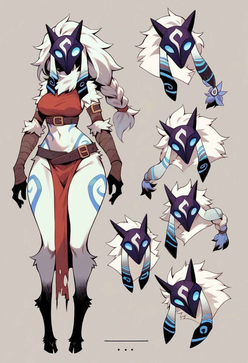 Kindred Female Lamb ,big hips, long hair braid , Belt ,mask ,Full body , armwear