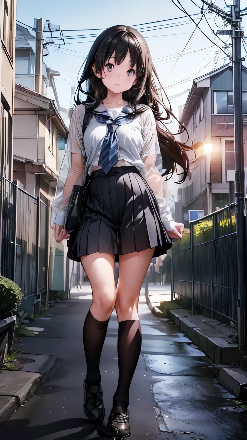 (official art、Best Quality、Unity 8K Wallpaper、32K、masterpiece、Super detailed、Ultra-high resolution、Realistic、Photorealistic:1.2)、(Cinematic Lighting:1.2)、Fiery effect、The most grainy shadows on film、Rim Lighting、Side light、(Super detailedで複雑な3Dレンダリング)、Beautiful detailed face and eyes、(((16Year old girl)))、full body, ((See-through underwear)), (Slender), ((Wearing school uniform))、((Slim lower body:1.2)), (nsfw:1.2)