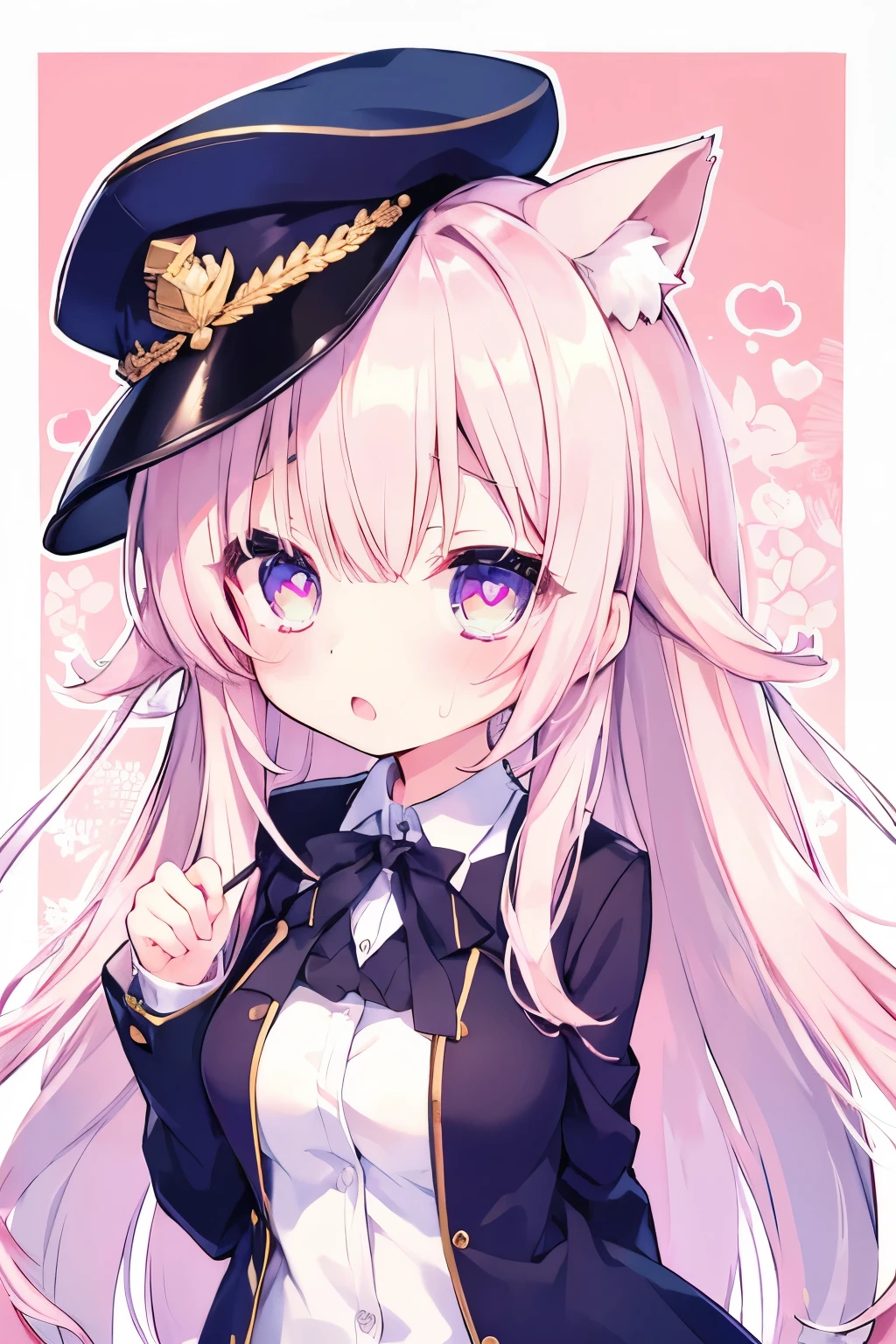 NSFW,Navy Uniform、、first round、Light pink hair,Very beautiful and Shining Eyes、Shining Eyes、1 girl、Large Breasts、cat ears、((((()))))、heart❤、((sweat、vapor)）