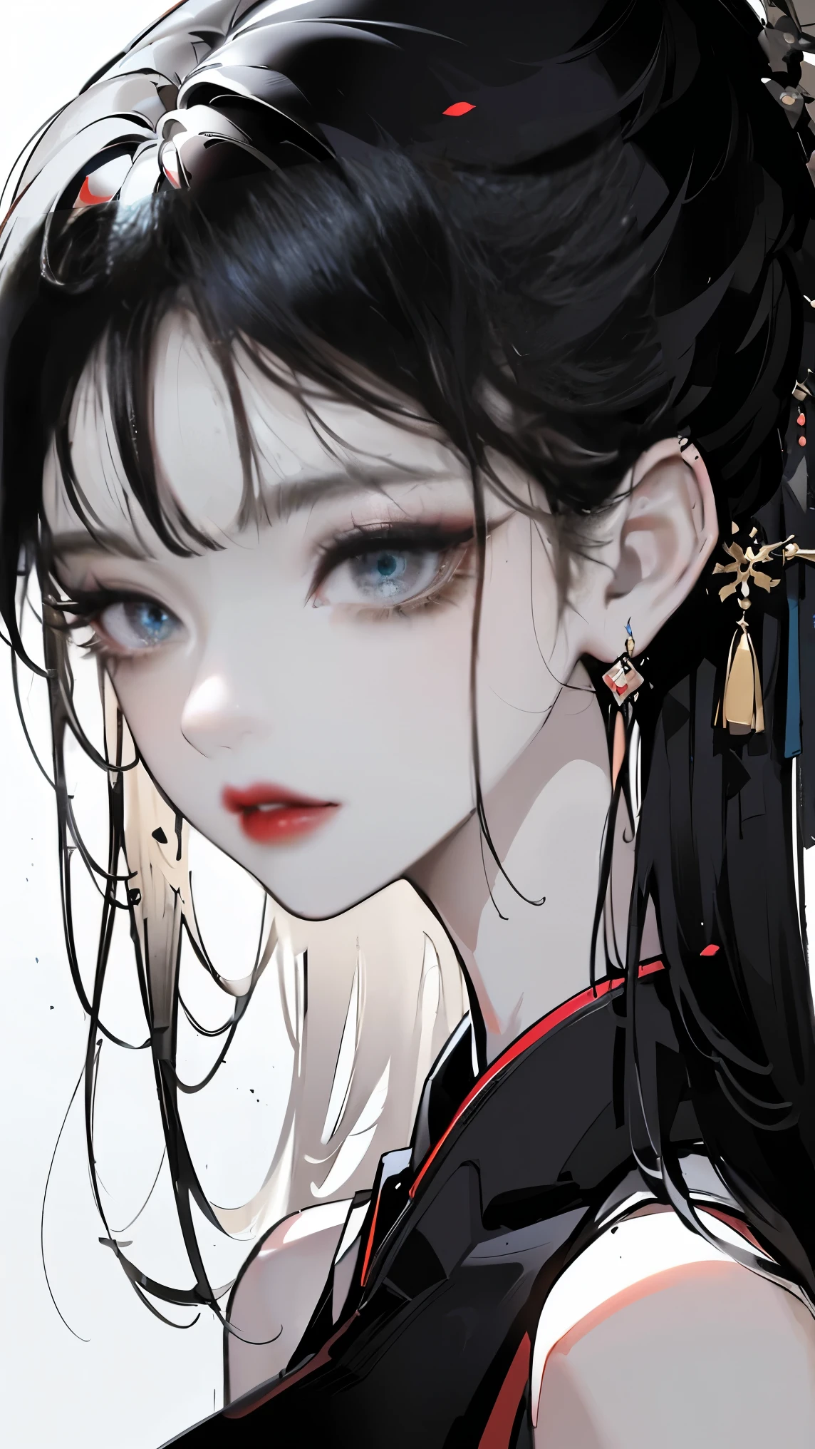 Clothes color: red, masterpiece, 1 beautiful girl, Detailed eye, Swollen eyes, top-quality, A high resolution, an asian beauty, very extremely beautiful, Beautiful skins, A slender, Forward-facing body, (high resolution), (4K), (highly detailed),( Best Illustration), (beautifully detailed eyes), (ultra-detailed), Detailed face, Bright lighting, Professional Lighting, ((Red Chinese Dress)),((long hair),((black hair)),1girl,((1 female model)), half body shot, (golden accessories), (portrait), (2D), (slender),no hair bang, Tradition Chinese wedding dress.
