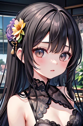 ((Highest quality)),(超High resolution),(Very detailed),(Detailed Description),((The best CG)),(A masterpiece),Ultra-detailed art,Amazing painting art,(Art with precise details:1.5), Portraiture:1.6,Bust Shot:1.4,(1 female:1.5),Beautiful and well-proportioned face:1.5,(Grey lace bra with flowers on the chest:1.5)、 Japanese、girl,thin、Small face、Brown eyes、expensive、 High resolution,Black Hair、Long Hair、classroom、Black long skirt、17 years old、Sitting at a desk、mature,Big Breasts