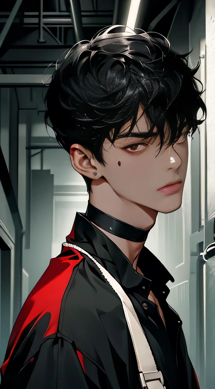 (masterpiece, best quality), intricate details, 8k, artstation, wallpaper, official art, splash art, sharp focus,
1boy, short hair half shaved on the sides, brown eyes, black hair with red locks,
Wearing a Boku No Hero Academia training suit, eyebrow and mouth piercing
UA Highschool in the background