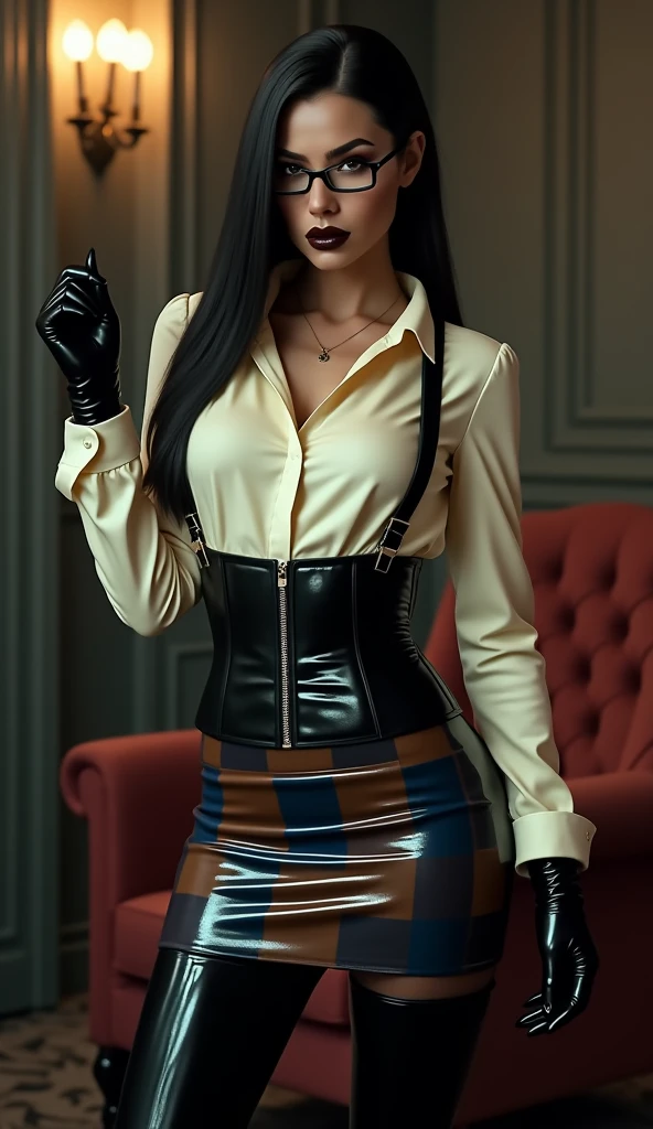 Kim Kardashian as a 5-year-old schoolgirl in her princess bedroom wearing a dog collar. Tight clothes. Sheer stockings. Pov.