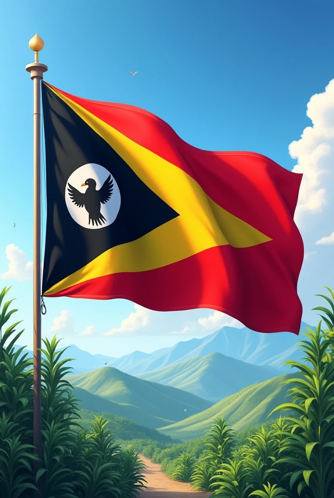 EastTimor flag waving in the wind, EastTimorFlag, Hyperrealistic, Hyperdetailed,, realistic, masterpiece, best quality, ultra realistic, High Detail,<lora:AsiaFlags01-000002:1> ,
