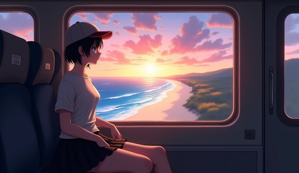 (masterpiece, best quality:1.2), abandoned train, in a flower field, 1girl, no panties, bottomless, open shirt, sitting by a train, warm, summer, vibrant colors, best lighting, best shadows