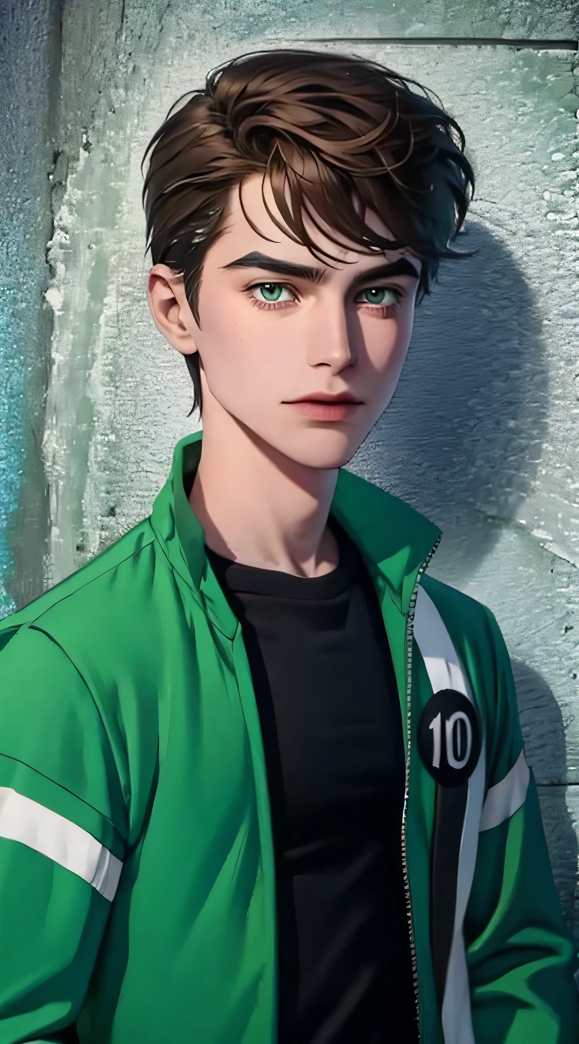 man hair brown green eyes in jacket 