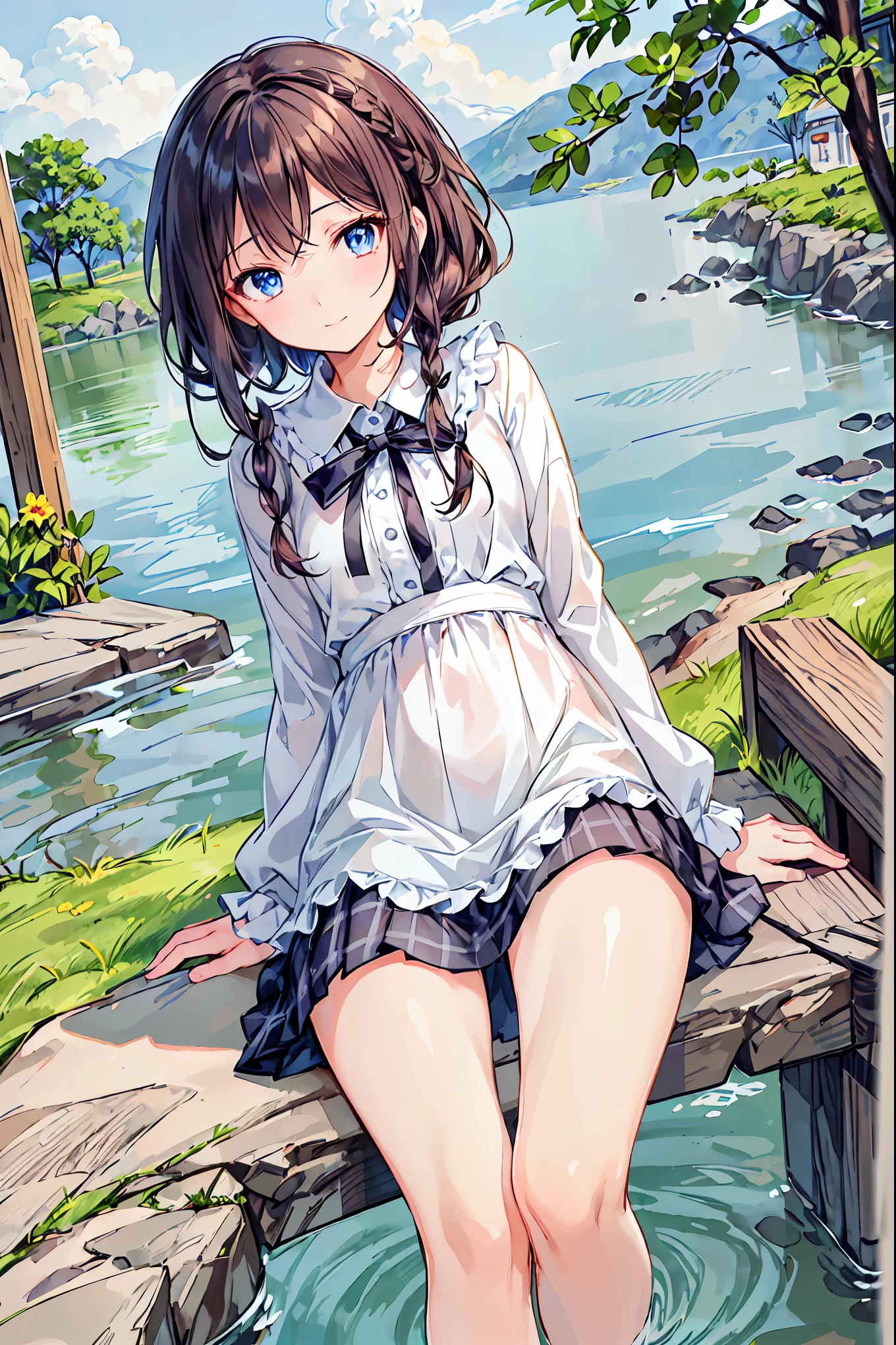 (Best quality, 8k, 32k, Masterpiece, UHD,:1.2),RAW, human, 1girl,ultra cute , ultra cute, natural lighting,transparent shining eyes, 20yo,medium breast ,femur, fair complexion , flushed face, a knee-length, full skirted dress featuring a delicate floral printin soft hues like pink, lavender or baby blue, ,BREAK, Layer with a ruffled petticoat, shy smiling