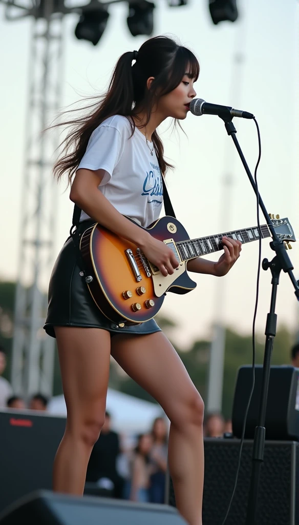 disorganized, High resolution, reflection, refraction:1.4, super detailed:1.4, (realistic:1.4, 超High resolution, RAW photo), blake paparazzi style photo, (Wide shot in the middle of a crowded music festival), whole body:1.6, High Tension Girl, raise your hand, smile:1.8, Ultra Wide Angle Break, live performance, Rhythmic beats, emotional melody, musical instrument, creative expression, share your passion 