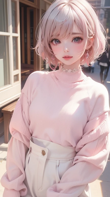 A adorable cute little girl standing, pale skin, smooth pale skin, skin tune pink, cute face, silver hair, super detailed, 8k