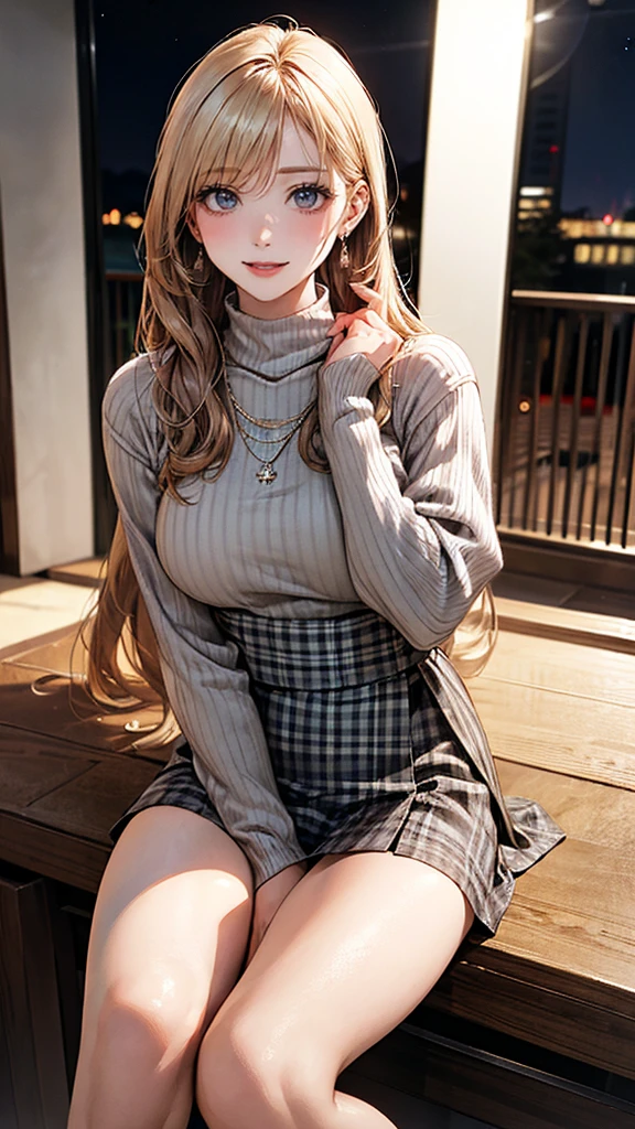(RAW photo, best quality), (realistic, photo-realistic:1.3), masterpiece, an extremely delicate and beautiful, extremely detailed, CG, unity , 2k wallpaper, Amazing, finely detail, light smile, extremely detailed CG unity 8k wallpaper, huge filesize, ultra-detailed, highres, absurdres, soft light, (long hair:1.3), bang, blonde hair, floating hair novafrogstyle, beautiful detailed girl, detailed fingers, extremely detailed eyes and face, beautiful detailed nose, beautiful detailed eyes, long eyelashes, light on face, looking at viewer, (closed mouth:1.2), 1girl, cute, young, mature face, ((small breasts)), realistic face, realistic body, virgin sweater, Aily, glasses, 1girl, solo, long hair, lips, jewelry, upper body, realistic, eyewear,