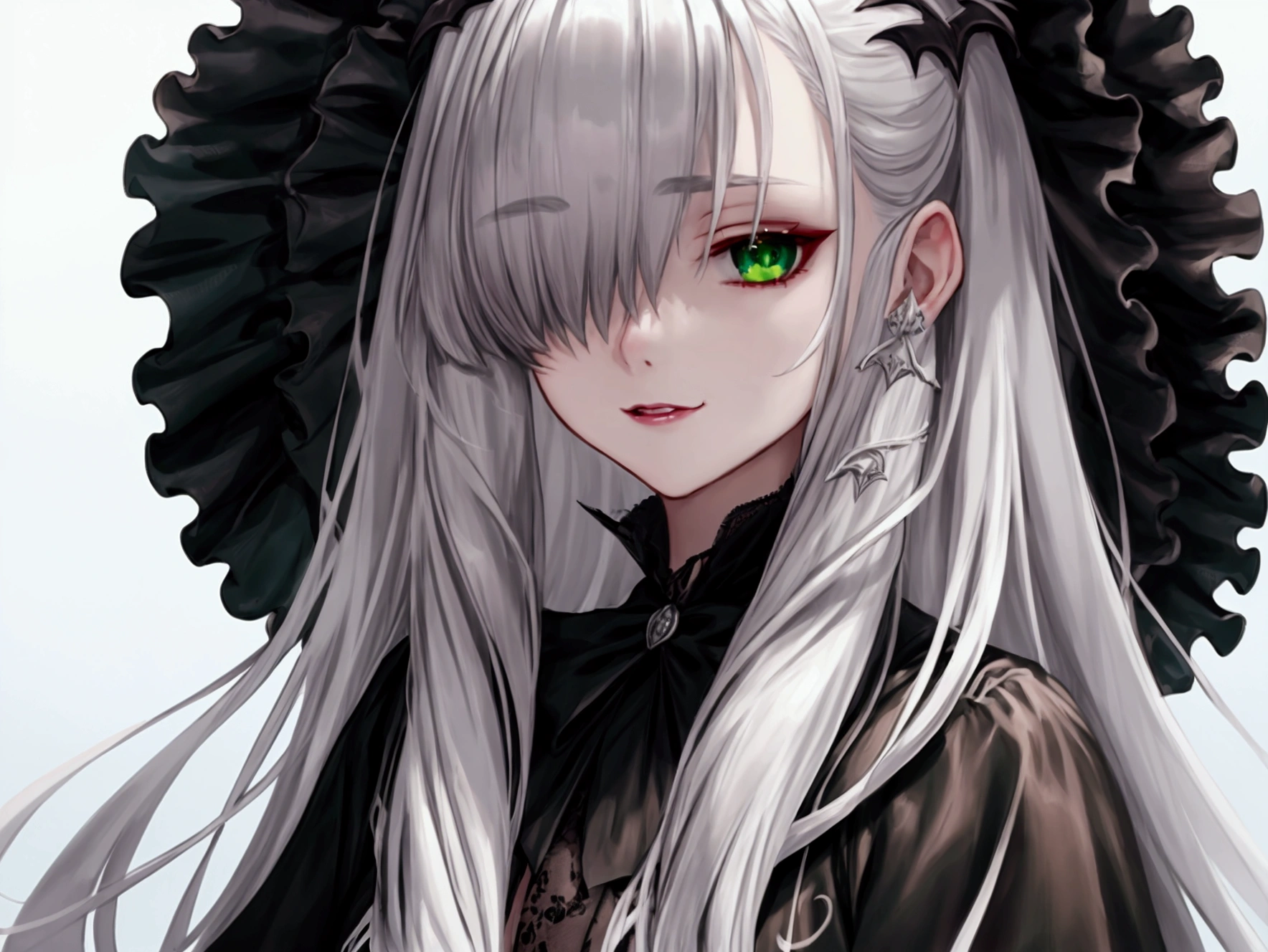 vampire,Silver Hair,girl,Green Eyes,Close-up of face,Front View