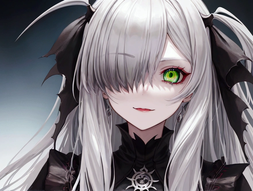 vampire,Silver Hair,girl,Green Eyes,Close-up of face,Front View