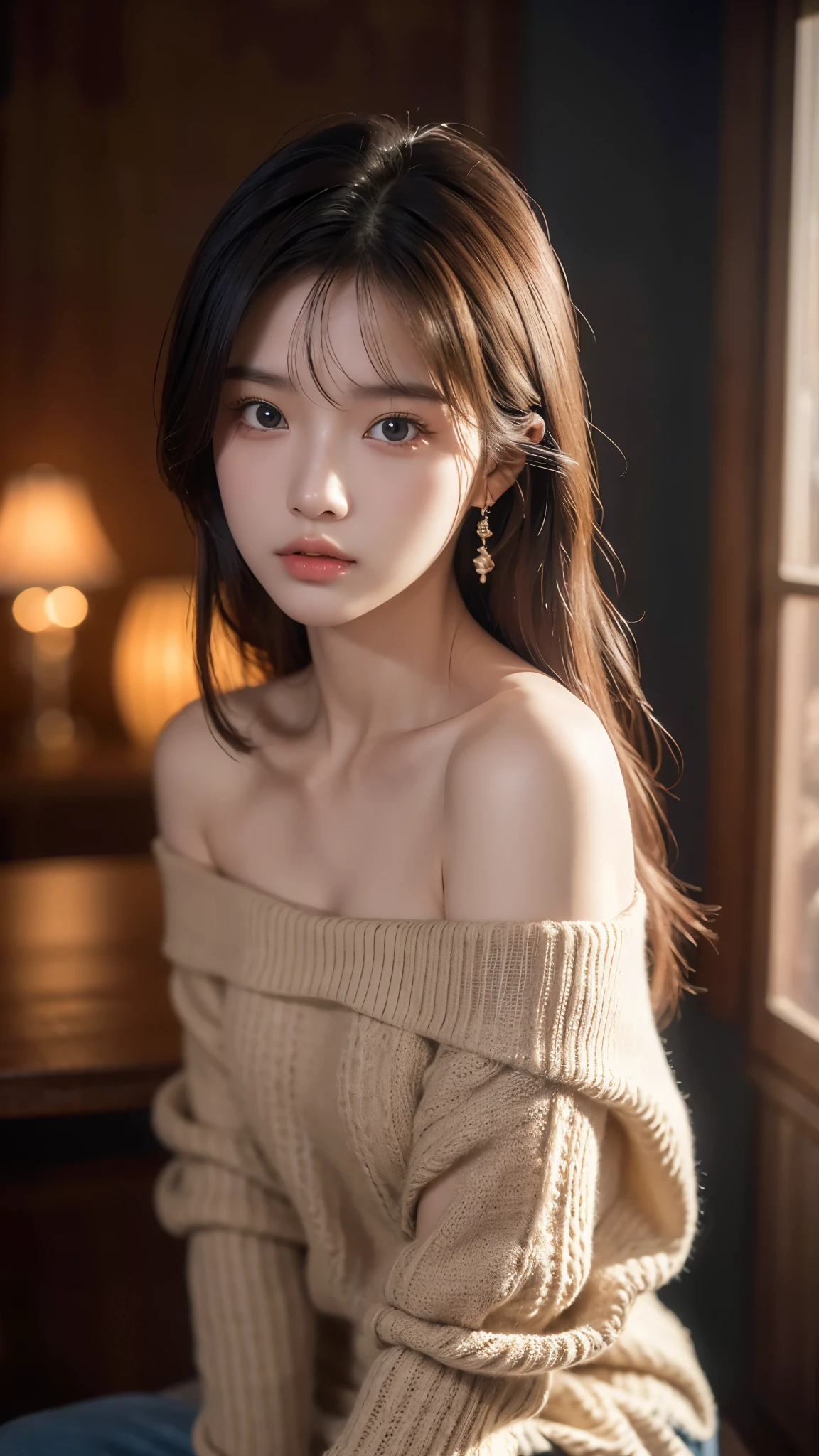 best quality，masterpiece，Ultra high reproducibility：1.4），Original photo，1 little girl,6 years old，off shoulder，movie lighting