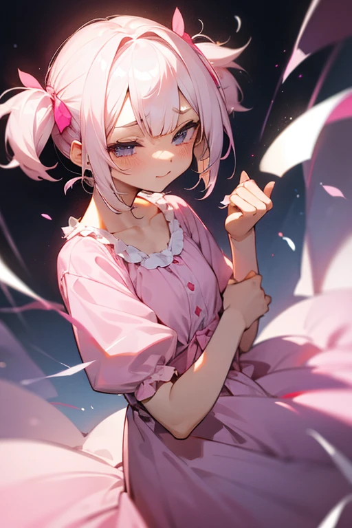 1girl, white hair, short twintails, disgusted, embarassed, creeped out look, pink eyes, wearing plain black shirt, revealing pink skirt, white panties, black leggings, bedroom, absurdres, high res, ultrasharp, 8K, masterpiece, looking at viewer, no hat, look from below
