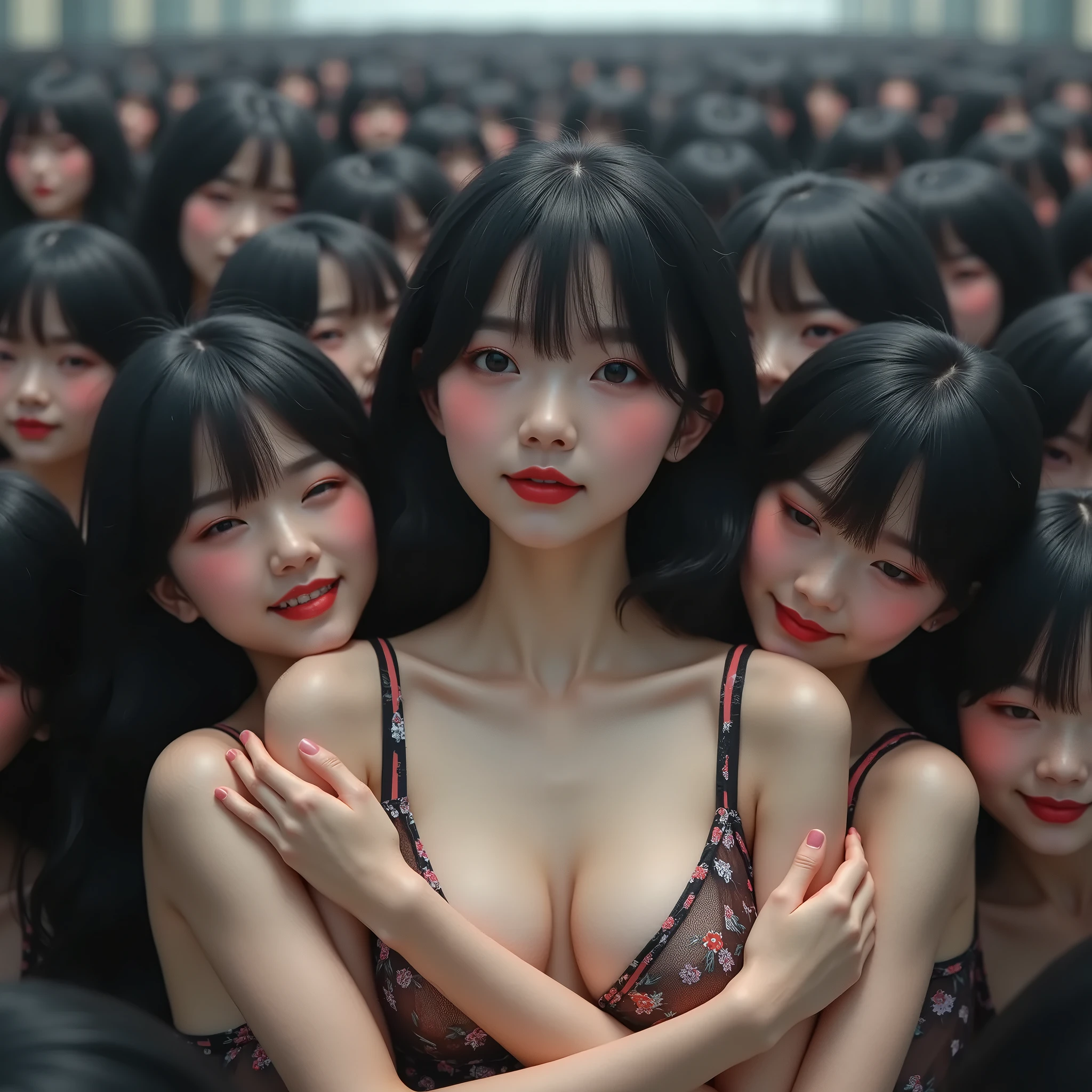 Write about a girl who is embarrassed to be naked in front of a lot of people.