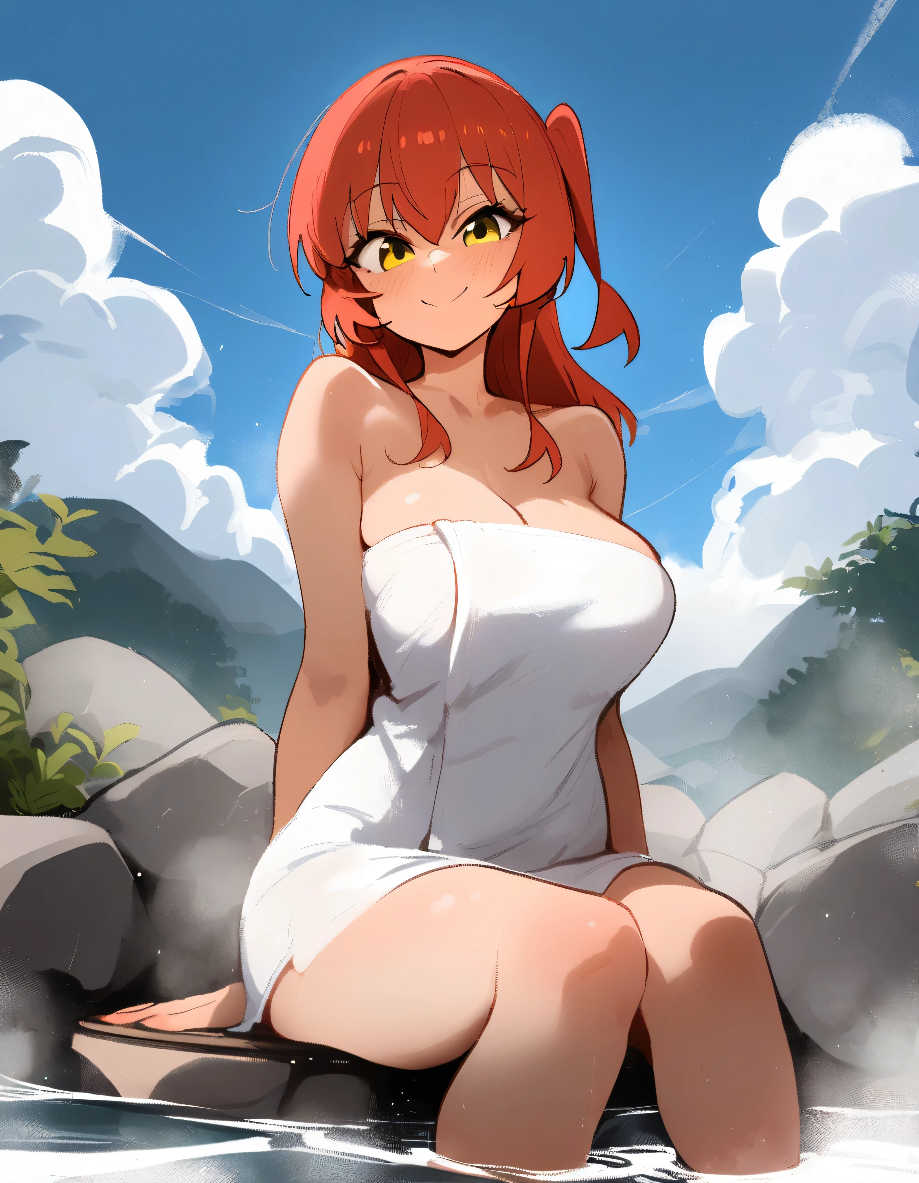 nami characters, posing sexy, completely naked, sunset, mountains in the distance