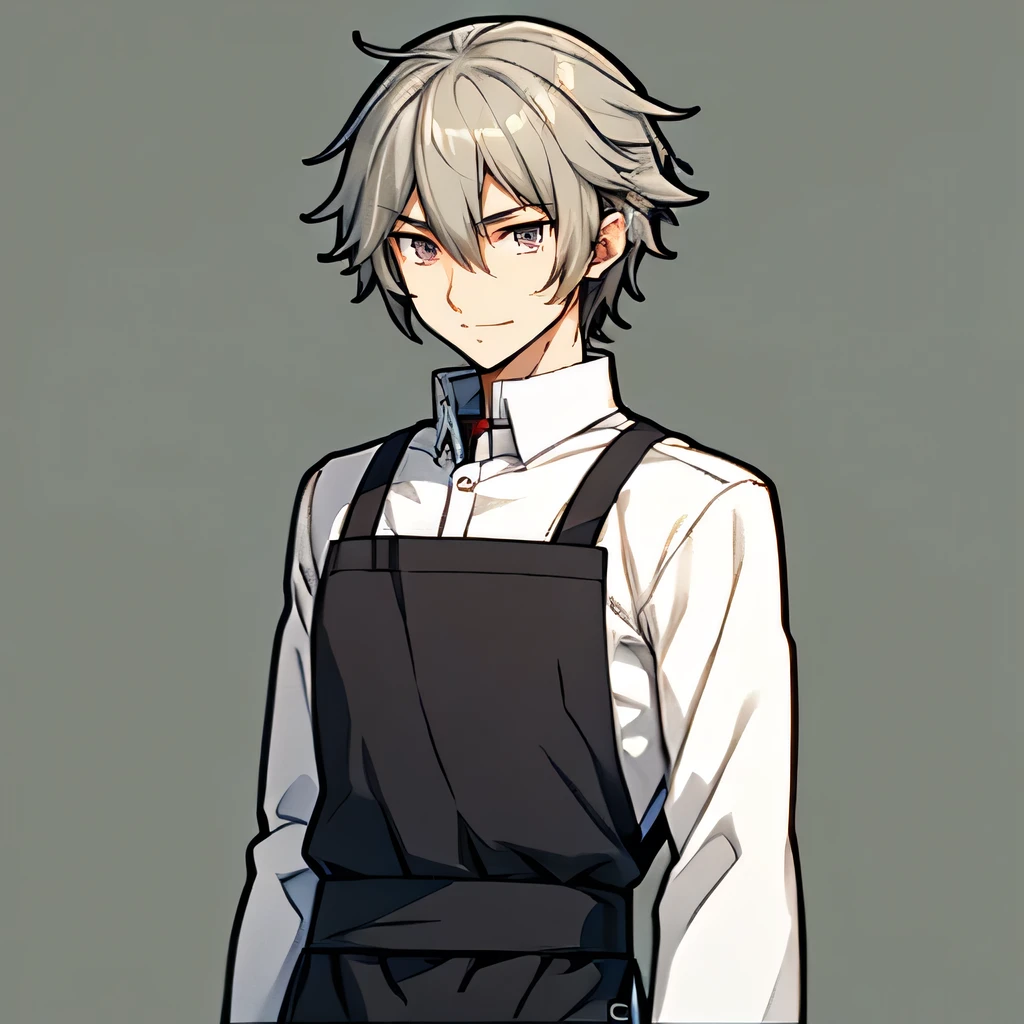 Gray Hair　male　Looking at the camera　A fearless smile　Cafe staff uniform