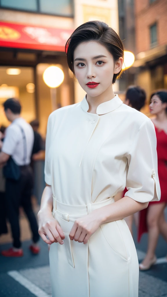 Perfect Style、Looking at the camera、Red lips、Superhero、Street Snap、Standing and posing、Short hair with slicked back、Look at, High resolution, masterpiece, Anatomically correct, High resolution, Look at, 