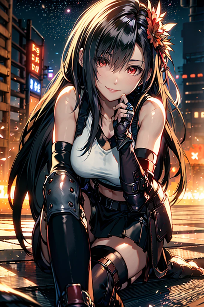 With falling sparks on the background of a ruined city、Heavy metal style cover image。