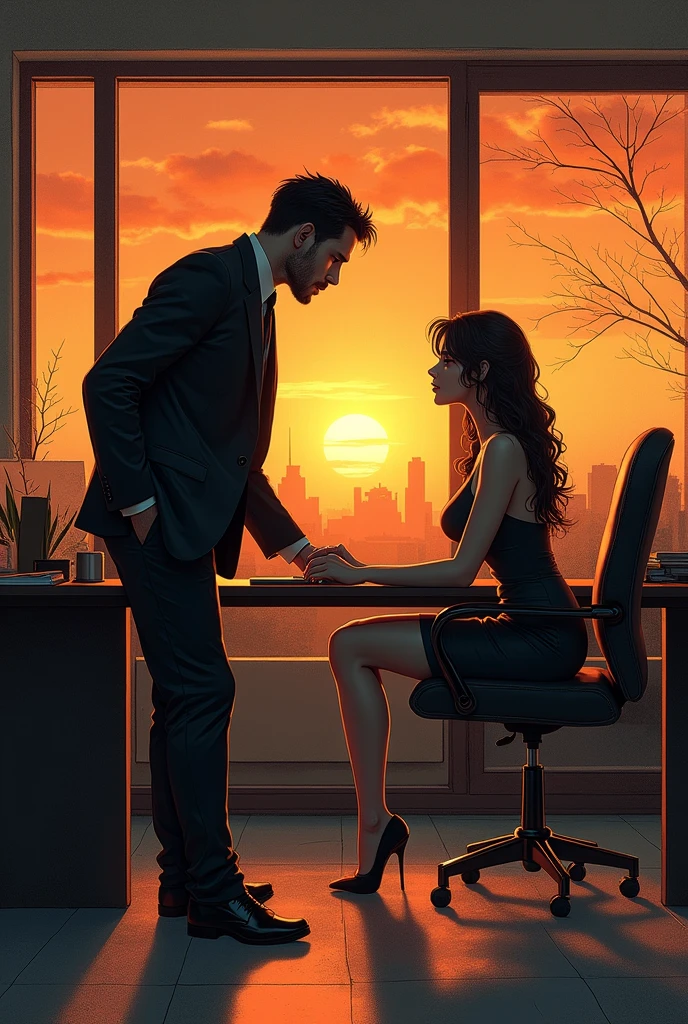 high school girl in black leggings sitting on black man's lap sitting in chair in office
