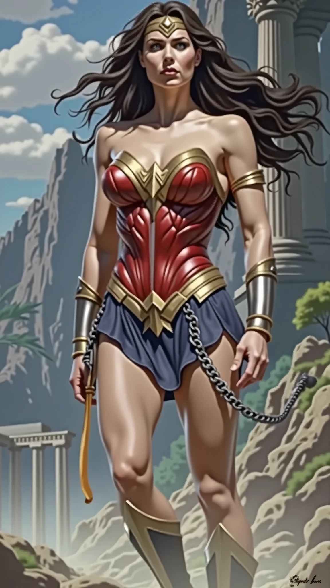 (looking at the viewer, (bare-breasts-nipples, weapon on back, The nude concept character sheet of 2-girls nude beautiful blonde and black-hair girls, black mascara Anya Taylor-Joy nude, and gal gadot black-hair busty nude:1.5), tribal tattoos, , bare-large-perky-breasts, protruding puffy round large-nipples , thin muscular abs, oiled shiny skin, bracers, shoulder armor, leather straps, leather belts pouches, ((covered in cum)) sword dagger on belt) (Full of details, full body, torso, front body view, side view, back view, smile, head shots), Highly detailed, Depth, Many parts, ((Masterpiece, Highest quality)), 8k, Detailed face, Infographic drawing. Multiple sexy poses. tattoos,3d, choker,chara-sheet,More Detail,3D MODEL,better_hands,Big Nipples,hands