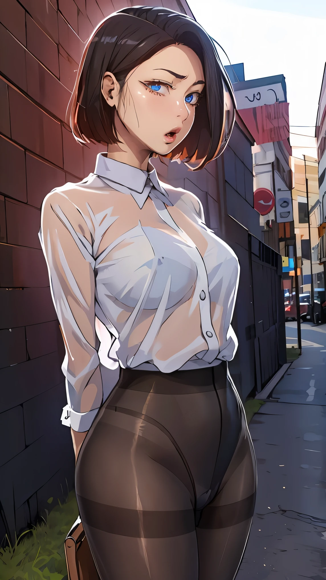 1girl, sooahdef, short hair
BREAK ((pantyhose, see-through:1.5))
BREAK outdoors, day, ((arms behind back:1.5)), :o, looking at viewer,
BREAK (masterpiece:1.2), best quality, high resolution, unity 8k wallpaper, (illustration:0.8), (beautiful detailed eyes:1.6), extremely detailed face, perfect lighting, extremely detailed CG, (perfect hands, perfect anatomy),