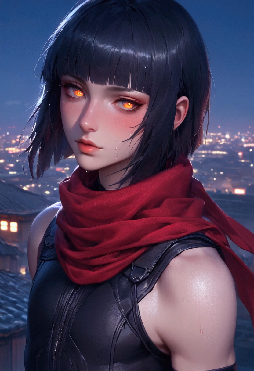 core_9, score_8_up, score_7_up, Portrait of a very beautiful boy,Face close-up,Ninja Mask Template, Ninja clothing,Red scarf,Black Hair,,Semi-long,Hime cut,Night view,Rooftop,metropolis,Cyberpunk,Asahi,Backlight,Unreal beauty,Captivating eyes, femboy, trap,Sweating,Beautiful Shadows,Best Quality, (Intricate details), Cinematic Light,Ray Tracing