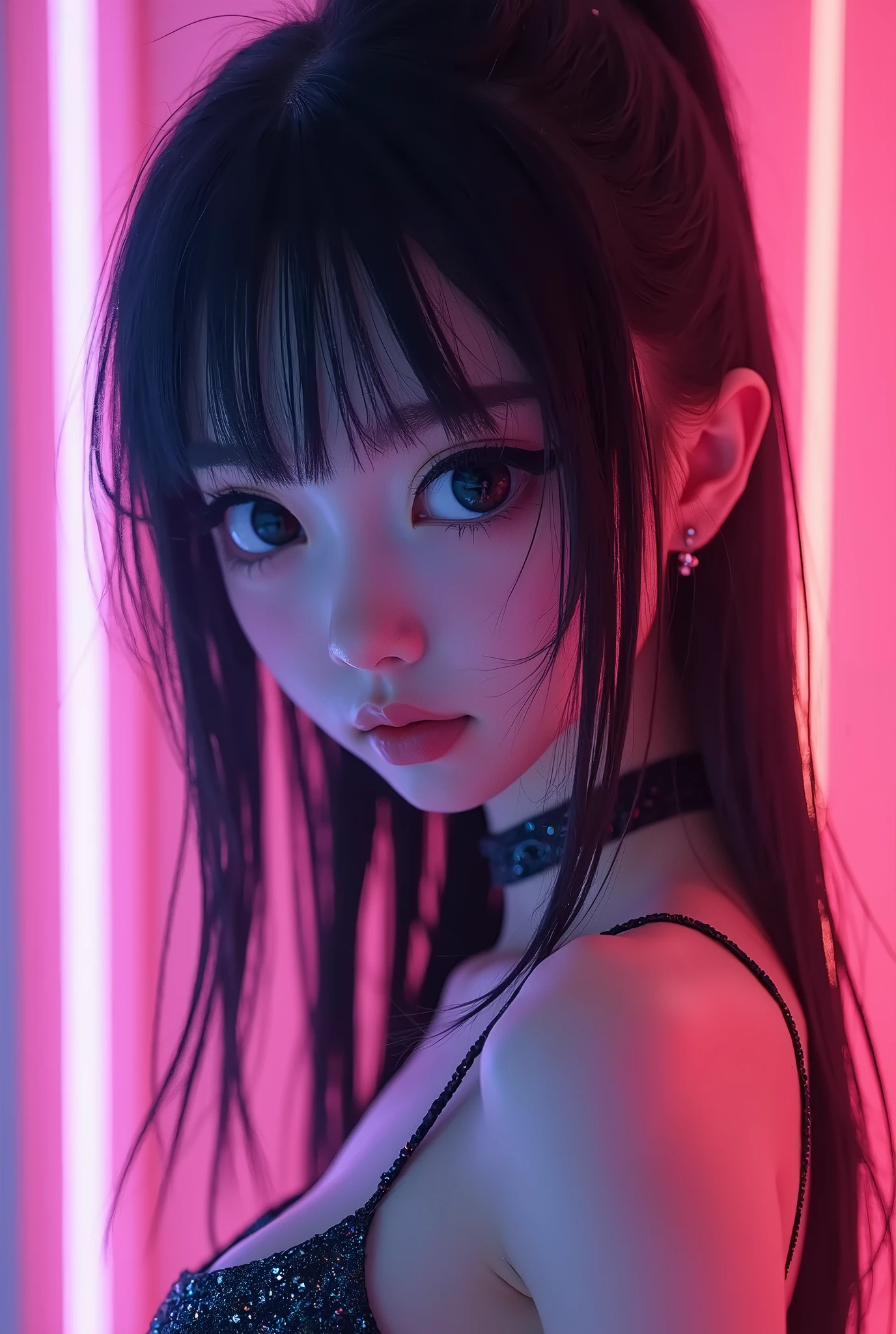 (masterpiece, Highest quality), ((One person, (Mature Woman) Long Hair), (Star-shaped pupils, +_+, Symbol-shaped pupil, Sparkling eyes), (Cat ear, Open your mouth)), (View your viewers, A light smile, Off the shoulder), (Abstract, Multicolored background, Abstract background, chromatic aberration), vampire, There was blood on my face, Blood on clothes, Bat Wings