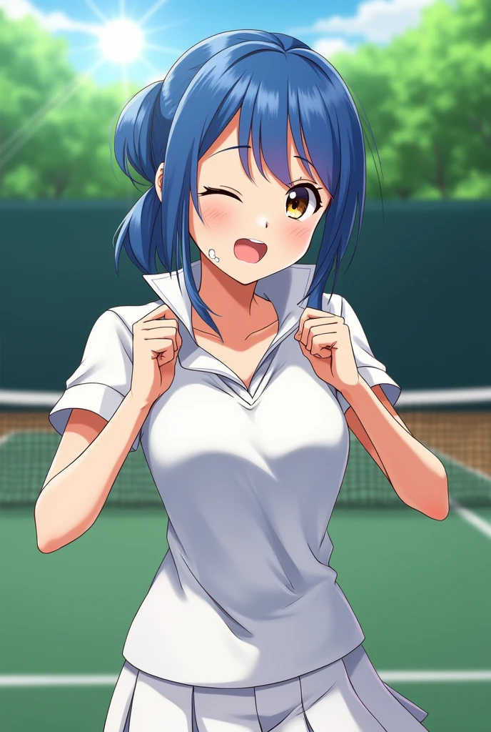 tennis girl's massive nipples out of topless bow tie out bare and wet pants spreading her legs, wearing oven mittens behind head, blindfold