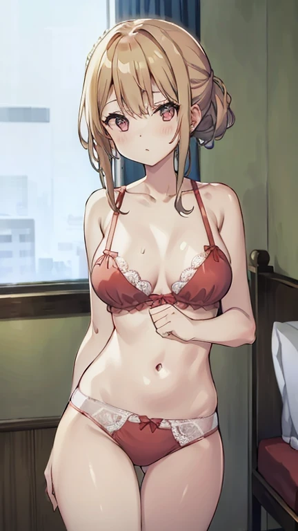Misakamikoto、Mature and slender figure1people々'Japan18Young Girl、一peopleで、slightly disheveled hair、The whole body from head to foot、A view from slightly below、Sit facing forward、M-shaped legs、Grab my legs、、 in underwear、White bra、White panties、black pantyhose、(black_pantyhose):1.2)、Show White panties through stockings、I'I don't have shoes、Bedroom、In the room、Daytime、blush、Looking at the audience、Panty shot、Composition from the front、Looking at the audience、I see your white pants