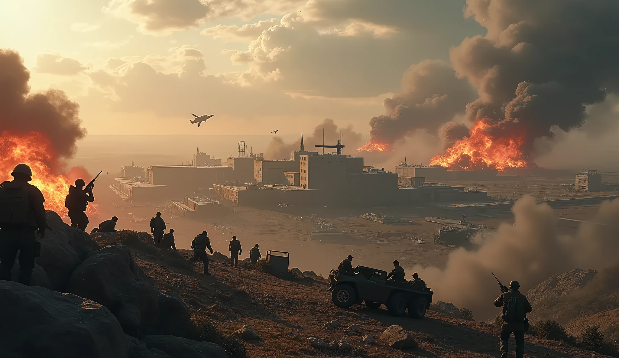 Uniformed soldiers are on the ground with a fire in the background, campo de batalha backround, fundo do campo de batalha, queimando fundo do campo de batalha, Campo de batalha futurista, cena do campo de batalha, Fundo Warzone, uma escalada violenta de tiroteios, realistic apocalyptic war scene, Magical Backround Battlefield, Campo de batalha de fundo, campo de batalha, Soldados e Mech lutam, Campo de batalha 5, Cinematic battlefield, carga de explosivos