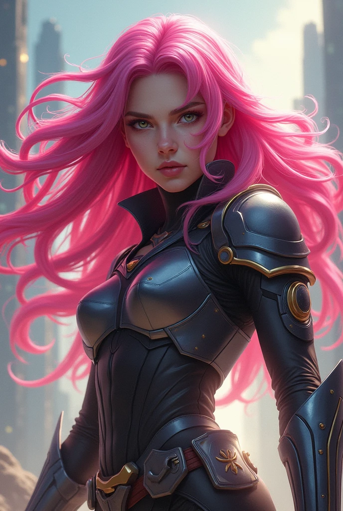 masterpiece,best quality, illustration,{beautiful detailed girl},beautiful detailed glow,(flames of war:1.2),(pink sky behide:1.3), purple sky, white sky,(beautiful long red hair:1.1),expressionless,palace,red hair,disheveled hair,(tight body suit:1.1),black leather,gold accents,midriff,gun in hand,blank stare,bullets,long sleeves, black gloves,black boots, cleavage