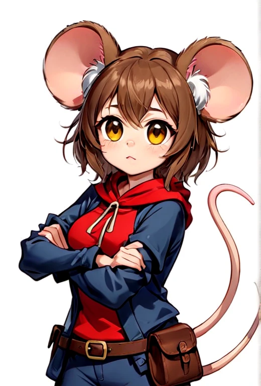 Girl, mouse ears, mouse tail, yellow eyes, brown hair, adventurer, thief, cute, 